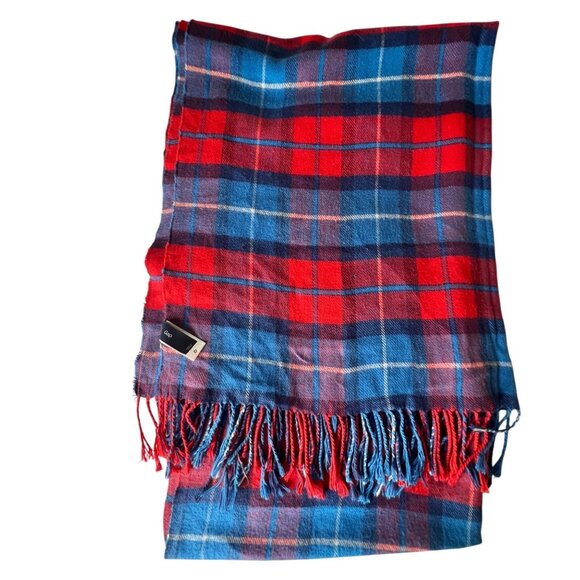 Plaid Fringe Flannel Scarf Wrap Red & Blue 85" X 26.5" Soft Acrylic By Gap - Picture 11 of 11